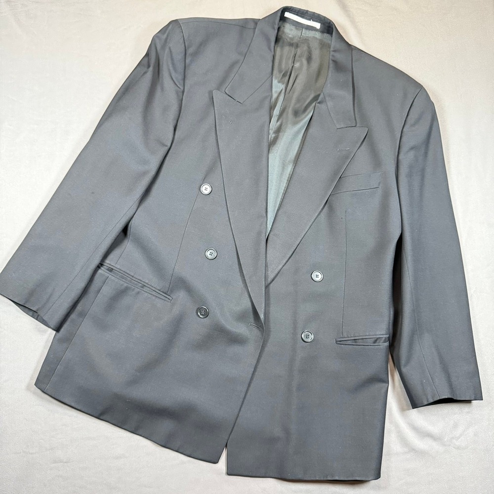 Hugo Boss Barbisio Super 100s Wool Double Breasted Blazer Black Mens 40R 90s